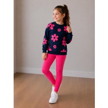 Yiğit Butik Kız Çocuk Çiçek Desenli Uzun Kollu Sweatshirt Tayt Alt Üst Takım