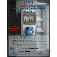 Srcelektronik Sigortalı 7.5 Kw - 32 Amper Elektrikli Araç Şarjı Istasyonu Type 2 Ev Charger Mavi Prizli Kombinasyon Panosu