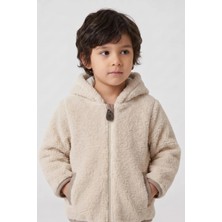 Wofim Kids Çocuk Kapüşonlu Peluş Mont Ekru