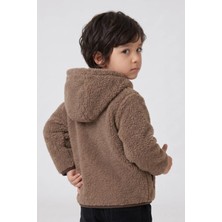 Wofim Kids Çocuk Kapüşonlu Peluş Mont Kahverengi