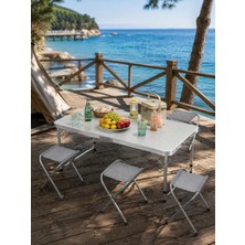 Eco Lounge Ayarlanabilir Yükseklikli Kamp ve Piknik Masası 4 Kişilik Katlanabilir Masa Seti