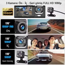 Eco Lounge S-1 1080P Araç Içi Kamera 3 Kameralı ( Ön Görüş - Geri Görüş - Iç Görüş ) Gece Görüşlü