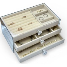 Ayrex Akyüz Dekor 3 Çekmeceli Takı & Bijuteri Organizer Kutusu 10X23X13 Krem