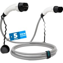 Ayrex Hims 22KW (32A) Tip 2 Premium Elektrikli Araç Şarj Kablosu 5 Metre - Gri, IP54 Suya Dayanık