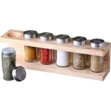 Ayrex Ahşap Stantlı Cam Baharatlık Baharat Seti 6 Lı Inox Kapak