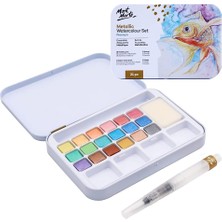 Ayrex Mont Marte Premium Metalik Suluboya Kek Seti, 21 Parça, 18 Renk, 1 Su Fırçası, 1 Sünger,