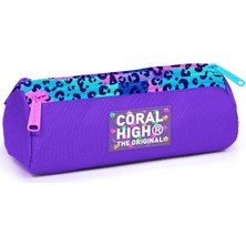 Ayrex Coral High Kids Mor Leopar Desenli Üç Bölmeli Kalem Çantası 11161