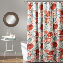 Ayrex Lush Decor, Multi Poppy Garden Duş Perdesi, 183 cm x 183 Cm, 183 cm x 72 cm