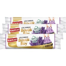 Ayrex Koroplast Ekstra Güçlü Büyük Boy Lavanta Kokulu Büzgülü Çöp Torbası, 3 Adet