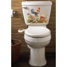 Ayrex Sevimli Horoz ve Renkli Güller Temalı Klozet Sticker Banyo Sticker