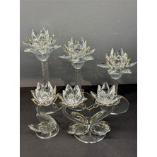 Ayrex Peramari Dekoratif Kristal Cam Beşli Lotus ve Kuğulu Şamdan Set Gold Gold 34 x 48