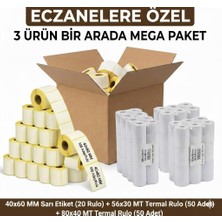 Ayrex Eczanelere Özel -Eczane Etiket Sarı 40X60 mm 500 Net Sarım 20 Rulo + 56 * 30 mt 50 Adet + 8