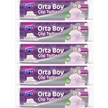 Ayrex Parex Büzgülü 15'li Çöp Torbası Beyaz Sabun Kokulu Orta Boy 55 x 60 cm Beşli Paket