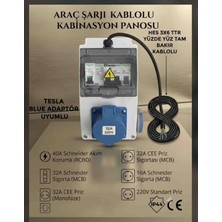 Srcelektronik Sigortalı - 3x6 Ttr Yüzde 100 Tam Bakır Hes Kablolu 7.5 Kw - 32 Amper Elektrikli Araç Şarjı Istasyonu Type 2 Ev Charger Mavi Prizli Kombinasyon Panosu