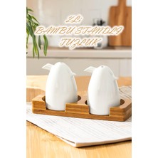 Ayrex Porsima 102001 Grage 2li Bambu Standlı Porselen Tuzluk Biberlik Seti - 80ML