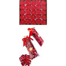 Ayrex 25 Kırmızı Kalpli Mum + 1 Paket 100 Gr. Kuru Gül Yaprağı