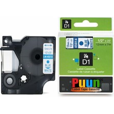 Ayrex Puun Dymo D1 45014 S0720540 12MM x 7 Mtmuadil Beyaz Etikete Mavi Yazı Şerit Etiket Kaseti