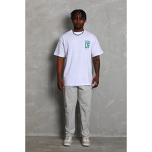3 Oversize Baskılı Bisiklet Yaka T-Shirt - Beyaz -
