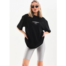 3 Baskılı Oversize T-Shirt - Siyah -
