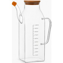 Welcomein Bambu Kapaklı Cam Yağdanlık 1000 ml Ölçü Göstergeli Kare Tasarım
