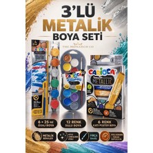 The Monarch Co 3'lü Metalik Boya Seti: 12 Renk Sulu, 6 Renk Guaj ve 6 Renk Katı Poster Boya