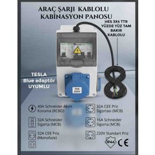 Srcelektronik Sigortalı - 3x4 Ttr Yüzde 100 Tam Bakır Hes-Öznur Kablolu 7.5 Kw - 32 Amper Elektrikli Araç Şarjı Istasyonu Type 2 Ev Charger Mavi Prizli Kombinasyon Panosu