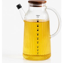 Welcomein Akasya Kapaklı Cam Yağdanlık 1000 ml Ölçü Göstergeli Akıtmaz Tasarım