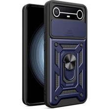 Ayrex Spia Tecno Spark Slim 5g ile Uyumlu Kılıf Sürgülü Mavi Panther Yüzüklü Silikon Orijina