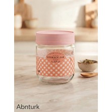 Abnturk Mutfak Çok Amaçlı Pembe Cam Kavanoz Kahve Şeker Baharat Kavanozu 425ML