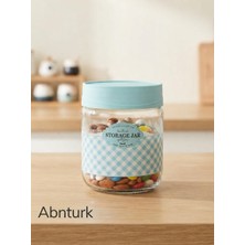 Abnturk Mutfak Çok Amaçlı Mavi Cam Kavanoz Kahve Şeker Baharat Kavanozu 425ML