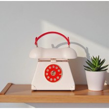 Mucize Retro Telefon Tasarımlı Şık Kadın El ve Omuz Çantası / Vintage Kadran Detaylı Mini Çanta
