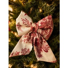 Beige & Stone Mini Boy Bordo Desenli Kumaş Fiyonk Yılbaşı Çam Ağacı Süsü Dekoratif Kurdele Noel ve Yeni Yıl Süsü 16 cm