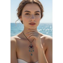 Moda Accessories Boynuz Figürlü Zirkon Taşlı Otantik Kırmızı Lajivert Kolye Ucu