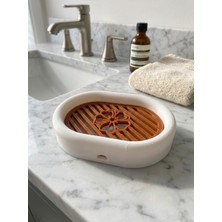 Ahen Design Çiçek Desenli Su Tahliyeli Süzgeçli Katı Sabunluk – 2 Parçalı Banyo & Lavabo Tezgah Üstü Sabun Kabı