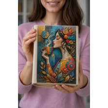 Şımartan Üç Boyutlu Kabartma Sanatsal Tasarım Defter, Kahve Içen Kadın Motifli Özel Günlük, Kitap ve Defter Kılıfı,ajanda Kabı - 23X31 Cm, "huzurlu Bir Kitap Okuma Saatinin En Yakın Eşlikçisi"