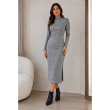Gül&Can Butik 🩶 Gri Triko Midi Boy Elbise