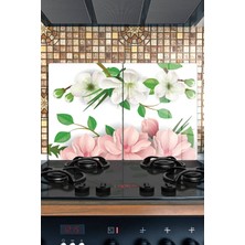 Reflexa Ocak Arkası Cam Koruyucu – Çiçek Desen Isıya Dayanıklı Dekoratif Cam Panel 40 x 30 cm * 2 Adet