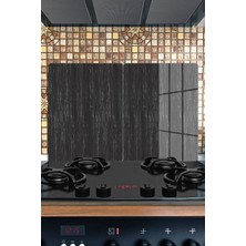 Reflexa Ocak Arkası Cam Koruyucu – Siyah Ahşap Desen Isıya Dayanıklı Dekoratif Cam Panel 40 x 30 cm * 2 Adet