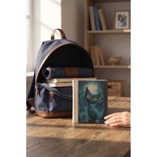 Şımartan Kedi ve Gece Tasarımlı 31X28 cm Ham Bez Kitap Kılıfı, Okul Defteri Kabı, Ajanda ve Anı Defteri Koruyucu