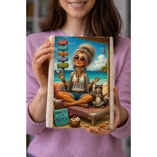 Şımartan "good Vibes" Plaj ve Yoga Temalı Kedi Desenli,bohem Tarz "namastay At The Beach"tasarımlı Esnek Kumaş Kitap,defter Kılıfı,okul ve Ajanda Koruyucu KILIF,23X31 Cm,