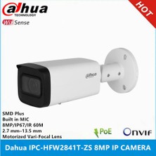 Vira Dahua IPC-HFW2841T-ZAS-27135, 8mpix, 2,7-13,5mm Motorize Lens, H265+, 80MT Gece Görüşü, Dahili Mikrofon, Starlight, IP67,  Poe Bullet Ip Kamera