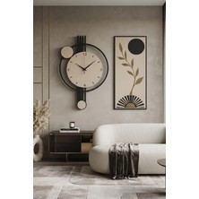 Nera Tasarım Modern Duvar Saati ve Dekoratif Tablo Seti Siyah Krem Salon Duvar Dekoru Ev Dekorasyonu