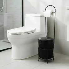 Toyigoo Siyah ve Metal Ayaklı Wc Kağıtlık Yuvarlak ve Siyah Plastik Çöp Kovalı Iegbeza IEG4546GV-458F