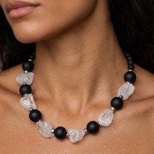 THEIA GemWorks Ankh - Kristal Kuvars, Mat Oniks ve Hematit Detaylı El Yapımı Kolye