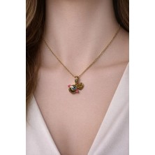 Takıtolia Vivon Nazar & Love Charmlı Tasarım Şık Altın Renkli Paslanmaz Çelik Gold Kolye