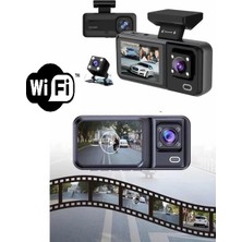 Araç Kamerası - 3 Kameralı Wifi Ön , Iç ve Arka Full Hd Dvr Araç Içi Ekranlı Kamera