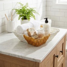 Kare Dalgalı Çift Renkli Plastik Rattan Ekmek ve Meyve Sepeti - Çok Amaçlı Banyo ve Mutfak Düzenleyici - Yıkanabilir Tezgâh Üstü Organizer