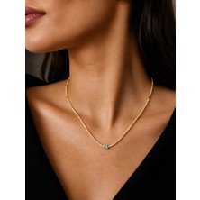 Takıtolia Blink Gold Mavi Zirkon Taşlı Su Yolu Gerdanlık Şık Tasarım Prime Kolye