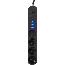 4lü Siyah Anahtarlı 3 USB Li Akım Korumalı Topraklı Çocuk Korumalı Grup Priz 2 Metre