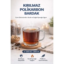 İstanbul Horeca Polikarbon Kırılmaz Kulplu Bardak 250 ml Cam Görünümlü Çay Kahve Bardağı Sıcak Soğuk Uyumlu